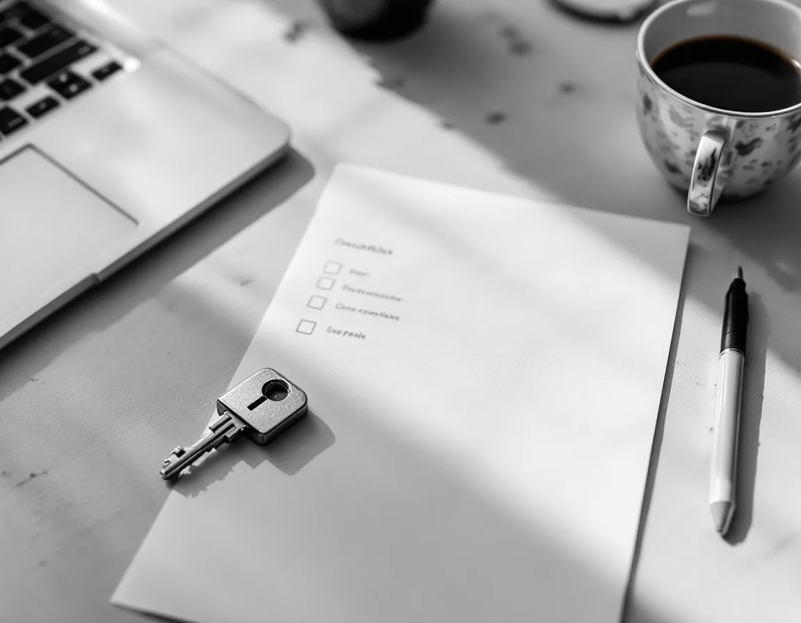 Hardware security key resting on a printed one-page checklist
